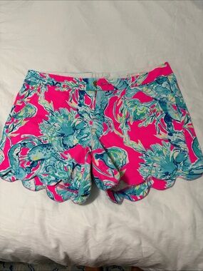 Lilly Pulitzer Hot Pink Floral Scallop-Hem High Waist Shorts